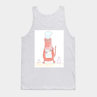 Cat prepares food. Cooking, cook. Food ordering. Food delivery. Watercolor illustration humorous. Humor, fun design modern Tank Top